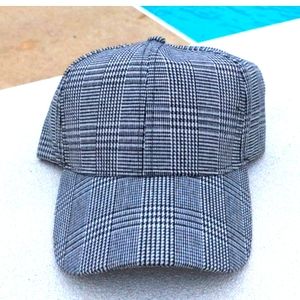 Ball Cap Black/White Plaid Pattern Six-Panel Velcro Adjustable Snapback Cap NWT